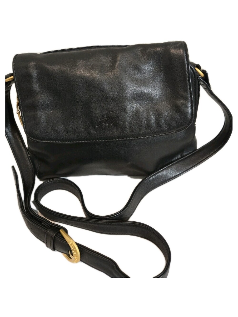 stone mountain Vtg Black Leather Crossbody 9 X 8 X 3 Soft Leather